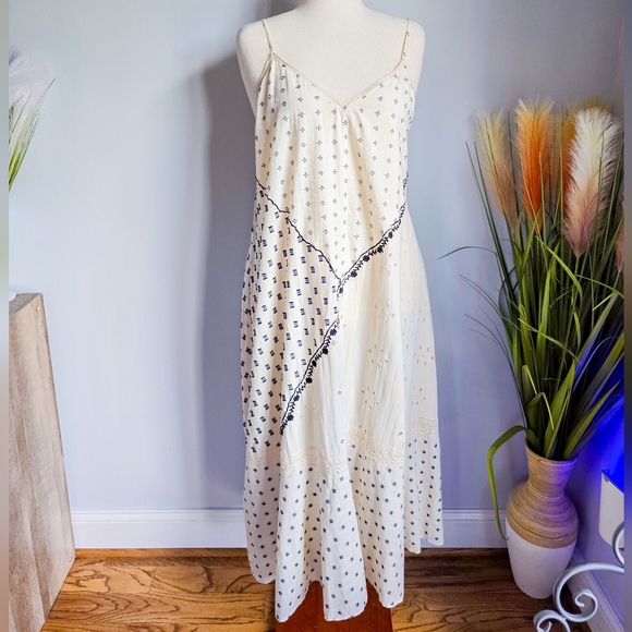 Zara New Ivory & Black Embroidred Eyelet Textured Patchwork Midi Dress SZ XXL - Picture 2 of 15